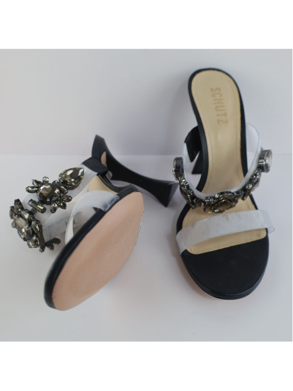 Laureen Vinyl & Crystal Heel Sandal by Schutz- 8.5 Black Vinyl & Crystal- 0341 - Picture 5 of 13